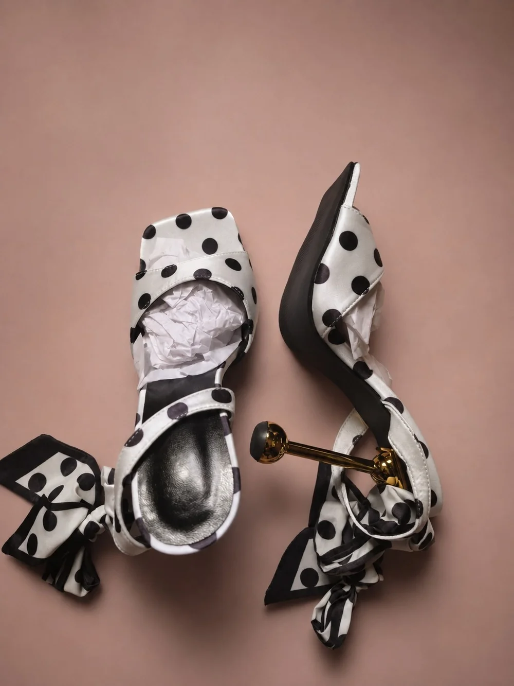 Polka Dot Ankle-Tie Espadrille Wedges - White/Black
